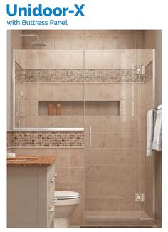 an image of a bathroom setting with beige tile and tan tiling on the walls