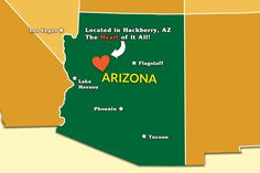 a map of arizona with the heart of it all on it's states and cities