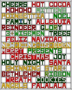 a cross stitch pattern with the names of different countries in red, green and yellow