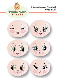 the peachy keen stamps are designed to look like dolls with big eyes and eyelashes