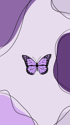 a purple butterfly flying through the air with wavy lines in it's foreground