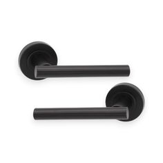 two black door handles on a white background