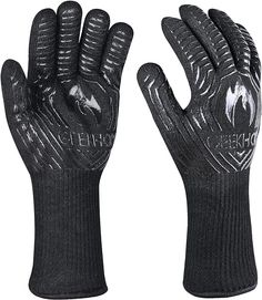 a pair of black gloves with white horses on the palm and one glove is open