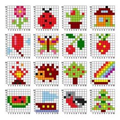 the cross stitch pattern is designed to look like it has many different designs on it