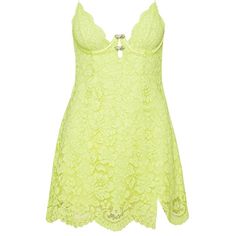 Underwire Tie Straps Back Hook-And-Eye Closure Open Back Side Slit Hits At Mid Thigh Partially Made With Recycled Materials Lemon Dress, For Love & Lemons, Love And Lemons, Lace Mini Dress, For Love And Lemons, For Love, Recycled Materials, Mint Green, Favorite Color