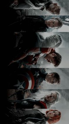 the avengers movie poster is shown in three different positions