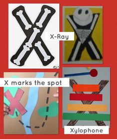 four different pictures with scissors and x marks on them