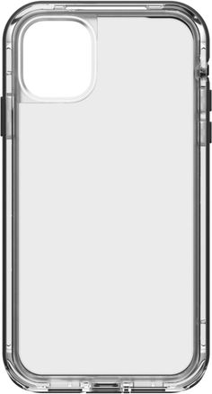 the back view of an iphone 11 case with clear plastic and metal trimmings