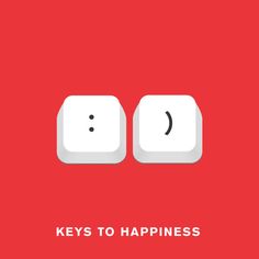 two white buttons with the words keys to happiness written on them, and an emoticive smiley face