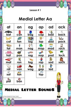 a medical letter sound game with an image of a woman in red shirt and black pants