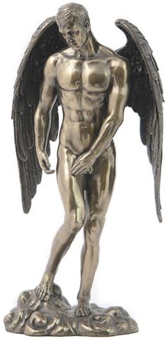 a bronze statue of a man with wings