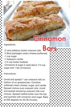 the recipe for cinnamon bars is shown here