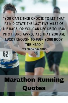 marathon running quote with two women in the background and an image of a man running