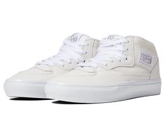 Vans Skate Half Cab(r) - Men's Shoes : Daz White/White : Step that shoe game up a notch and skateboard with confidence in the Vans Skate Half Cab. These Vans are subtle but make a cool statement as they pair well with just about anything in the wardrobe. Grab that board and make incredible moves in style as these shoes also provide great support for the feet, allowing maximum performance. Cushioning and impact protection helps lessen leg fatigue for longer skate sessions. New molded heel counter Classic Fade-resistant Sneakers For Streetwear, White Fade-resistant Lace-up Skate Shoes, White Fade-resistant Low-top Skate Shoes, Casual Low-top Skate Shoes Fade-resistant, Casual Mid-top Fade-resistant Skate Shoes, Casual High-top Skate Shoes With Boost Midsole, Vans White Mid-top Skate Shoes, White Mid-top Vans Skate Shoes, Casual High-top Fade-resistant Sneakers