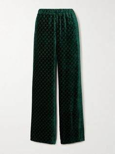 Gucci's track pants are made from emerald devoré-velvet featuring the 'GG' monogram throughout, which creates such beautiful textural contrast. They have a comfortable elasticated waistband and are blended with touches of silk that ensures a beautiful drape through the wide legs. Wear them with the matching robe for a coordinated look. Matching Robes, Gucci Outfits, Beautiful Drapes, Wide Legs, Net A Porter, Women Collection, Track Pants, Luxury Design, Porter