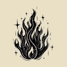 a black and white fire with stars around it