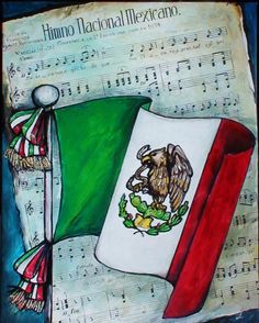 the mexican flag is on top of sheet music