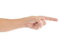 a person's hand pointing at something on a white background with the thumb down