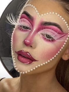 Creative Face Makeup, Anna Makeup, Pink Clown, Mod Makeup, Plouise Makeup, Emoji Challenge