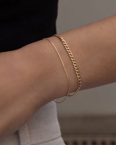 14k gold filled or sterling silver. Made to last, made to live in. Measures approximately 6.25 inches with an adjustable extension up to 6.75 inches. Available in smaller or larger lengths, email info@belladaar.com to place a custom order. Dainty Gold Bracelet, Hair Cuffs, Gold Aesthetic, Chain Anklet, Ring Bracelet, Sterling Silver Bracelets, Arm Band, Gift Guide, Anklets