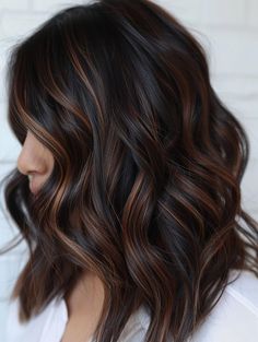 Fun & Unique Hair Color Ideas for Brunettes: Curly, Blonde, Dark & More Unique Fall Hair Color For Brunettes, Dark Brown Peekaboo Highlights, Mom Hair Color Ideas Dark, Dark Fall Hair Colors Short Hair, Dark Hair With Pops Of Color, Brunette Peekaboo Color, Fun Brunette Hair Color Ideas, Hair Color Ideas For Brunettes Peekaboo, Dark Hair With Color Underneath