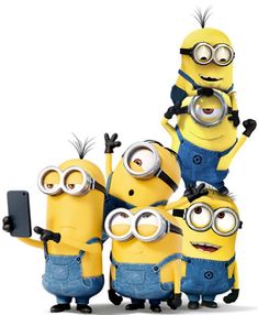 the minions from despicable me are standing in front of each other with their cell phone