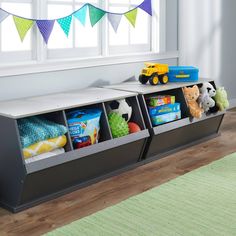 a child's toy storage unit with toys in it