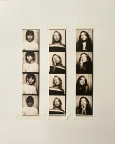 four photographs of women with long hair are arranged in the same row on a white surface