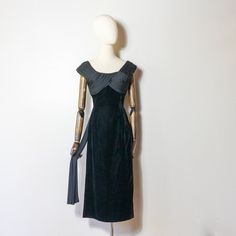 1950s Black Velvet Draped Cocktail Dress Vintage 50s 60s - Etsy Velvet Drapes, Cocktail Dress Vintage, Skirt And Top Set, Pleated Bodice, Silk Print Dress, Black Velvet Dress, Dress Measurements, Draped Fabric, Dress Vintage