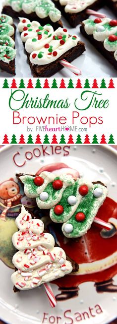 christmas tree brownie pops on a plate