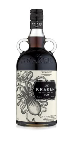 a bottle of kraken rum with an octopus on the front and bottom half