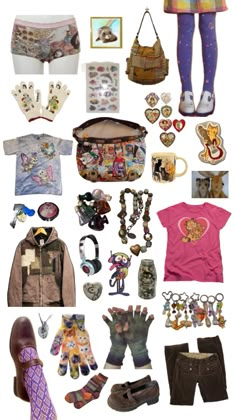 many different items are arranged in the shape of a collage with pictures on them