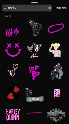 an iphone screen with stickers on it and the words harley written in different languages