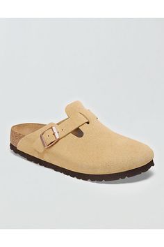 Cork-latex footbed/Suede upper/EVA sole Suede Closed Toe Clogs With Cushioned Footbed, Suede Mules With Textured Footbed And Round Toe, Suede Clogs With Textured Footbed And Flat Heel, Birkenstock Boston Suede, Suede Clogs, Birkenstock Boston, Eva Sole, Clogs Shoes, Mule Clogs