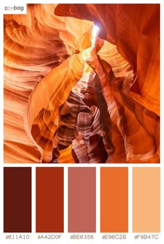 an image of the inside of a canyon with color swatches and text overlay