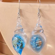 Glowing Seashell Earrings, Fashionable Creative Design, Transparent Shell Dangle Earrings With Luminous Resin, Cute Ocean Style Summer Beach Vacation Jewelry. Shell Gifts, Vacation Jewelry, Ocean Earrings, Ocean Fashion, Seashell Earrings, Handcrafted Jewelry, Sea Shells, Creative Design, Jewelry Crafts