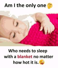 a baby sleeping on top of a pink blanket next to an emoticive message