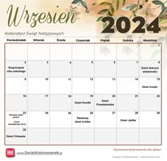 a calendar for the new year with flowers and leaves on it, in german language