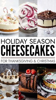 Stunning holiday season cheesecakes you can make ahead for Thanksgiving and Christmas desserts including white chocolate, dark chocolate, eggnog, gingerbread and Black Forest cheesecake recipes. Cheesecakes For Christmas, Christmas Dessert Ideas Cheesecake, Thanksgiving Cheesecakes, Thanksgiving Cheesecake Recipes, Cheesecake For Christmas, Thanksgiving Desserts Cheesecake, Christmas Cheesecakes, Light Christmas Dessert, Traditional Christmas Pudding Recipe