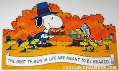 a charlie brown thanksgiving card with the words, the best things in life meant to be shared