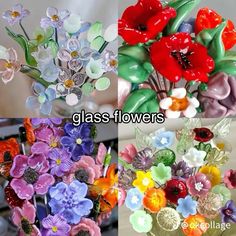 glass flowers in different colors and sizes