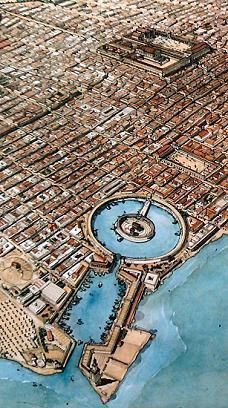 an aerial view of a large city with lots of water