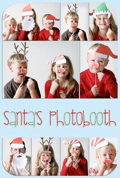 a collage of photos with santa's hats and reindeers on their faces