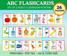 the abc flashcards set of 2 sizes classroom posters are available in various colors and designs