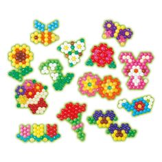 a bunch of beads that are in the shape of flowers