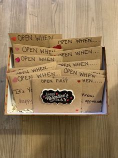 several open boxes with some writing on them