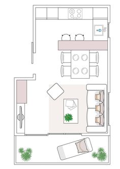 a drawing of a living room and dining area in one bedroom apartment with an open floor plan