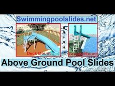 an advertisement for swimming pools with pictures of water slides and above ground pool slides