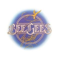 the bee gee's logo is shown in purple and gold on a white background