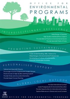 the environmental program poster with water and trees